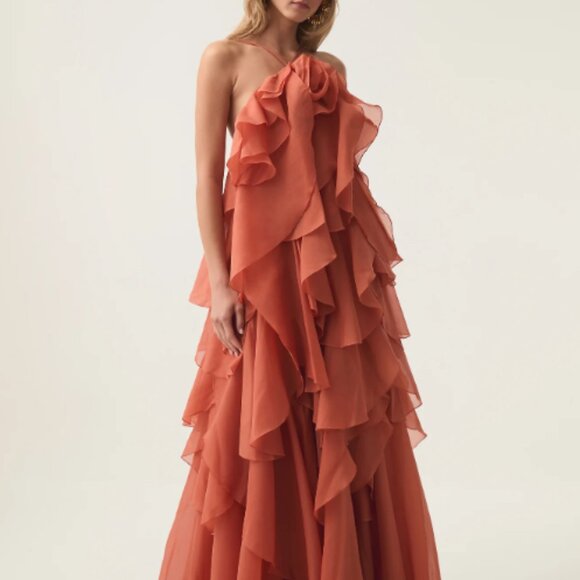 Aje Dresses & Skirts - AJE Pandorea Layered Maxi Dress Floral Ruffle Coral Clay